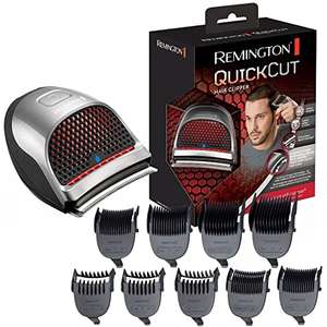 Remington Quick Cut Hair Clippers with 9 Comb Lengths Curved Blade for Rapid Hair Trimming Detailing with Storage Pouch - HC4250, Black/Red