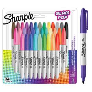 34 Sharpie Glam Pop Permanent Markers | Fine Point for Bold Details | Assorted Vibrant Colours | Marker Pens