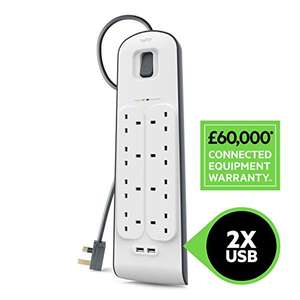 Belkin BSV804 8 Way 2 m Surge Protection Extension Lead Strip with 2 x 2.4 A Shared USB Charging Plug, with voucher - £20.95 @ Amazon