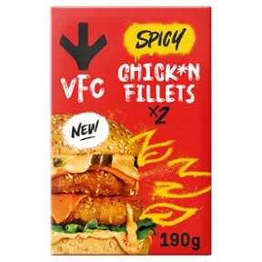 VFC Vegan 2 Spicy Chick*n (Chicken) Fillets 190g/VFC Vegan Spicy Chick*n (Chicken) Tenders 200g/Crispy Popcorn Chick*n £1.50 Each @ Asda