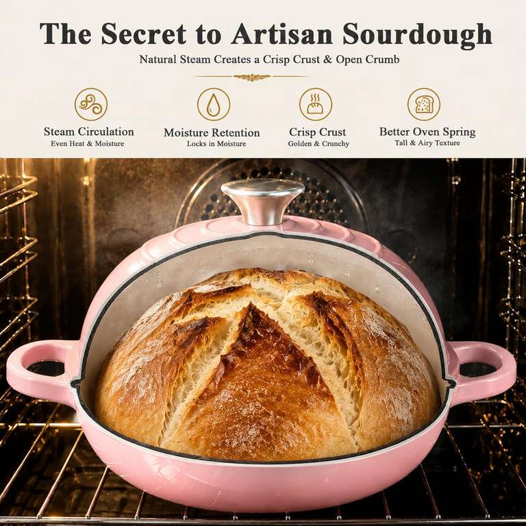 AHJ Dutch Oven for Sourdough Bread Baking 26cm/5.7L Enamelled Cast Iron ...