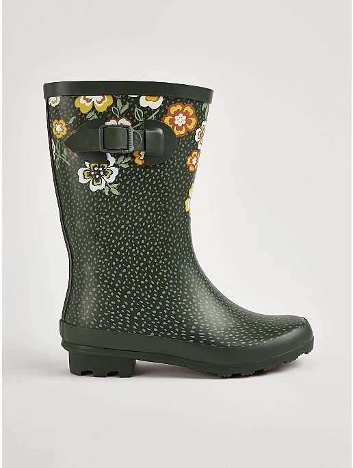 Women’s Green Floral Print Wellington Boots - £8 + free click and collect @ George Asda