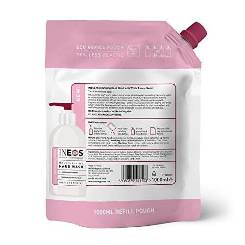INEOS Hand Soap Refills, White Rose & Neroli , Moisturising & Antibacterial, 1 Litre (Pack of 3) - £7.65 (Prime Exclusive) @ Amazon