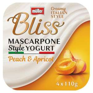 Muller Bliss Creamy Mascarpone, Peach & Apricot Yogurt / Mascarpone Cherry Yogurt 4 x 110g £1.50 @ Morrisons