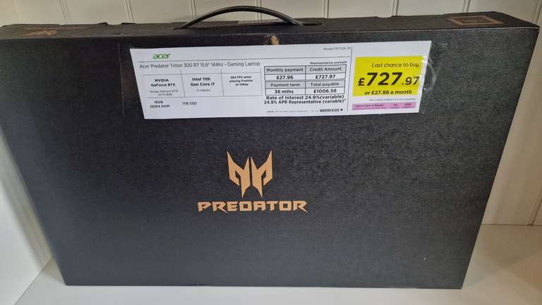 Acer Predator Triton 300 R7 RTX3070, i711800H - £727.97 instore @ Currys, High Wycombe