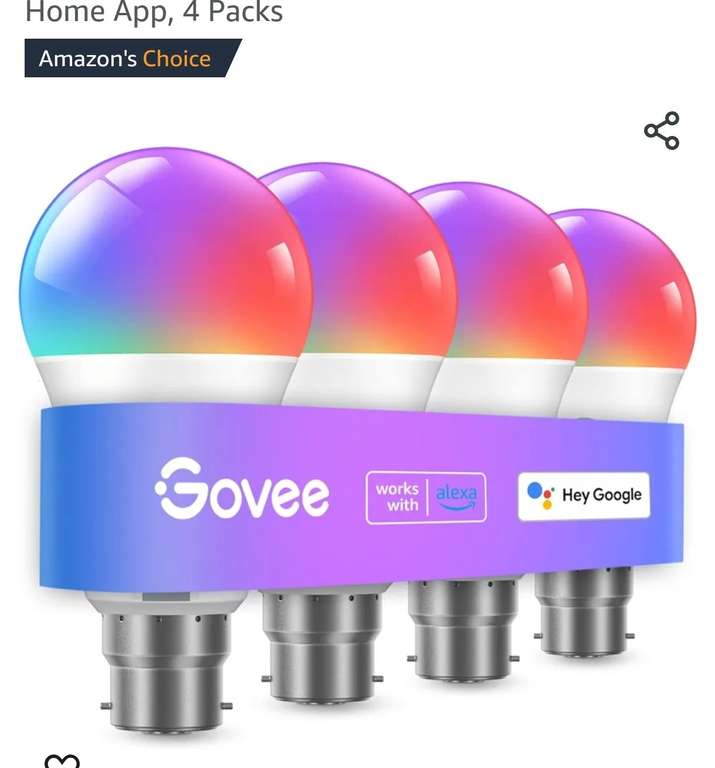 Govee RGBWW Smart Light Bulbs, Colour Changing LED Bulbs with Music Sync 4pk - With voucher Sold by Govee UK FBA