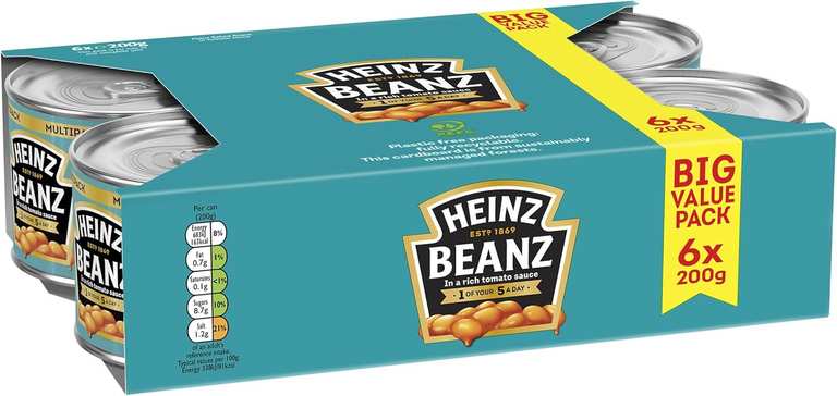 Heinz Beanz in a Rich Tomato Sauce Big Value Pack, 6 x 200g - Prime Price