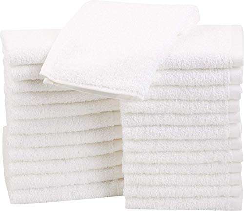 Amazon Basics Cotton Washcloths, 24-Pack, White, 30 cm x 30 cm