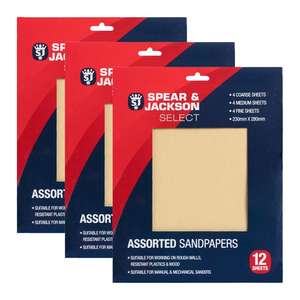 Spear & Jackson Select Assorted Sandpaper 12 Sheets x3