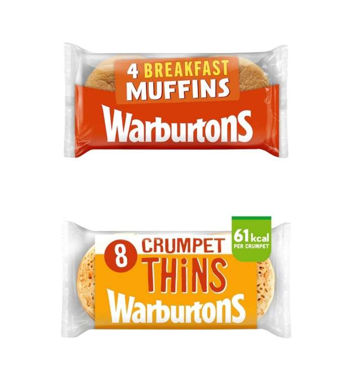 Warburtons English Breakfast Muffins 4pk - 55p / Warburtons Crumpet Thins 8pk - 67p @ Asda