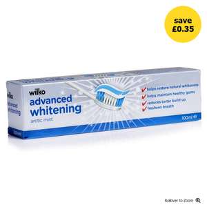 Wilko Advanced White Toothpaste 100ml 75p + Free Click & Collect @ Wilko