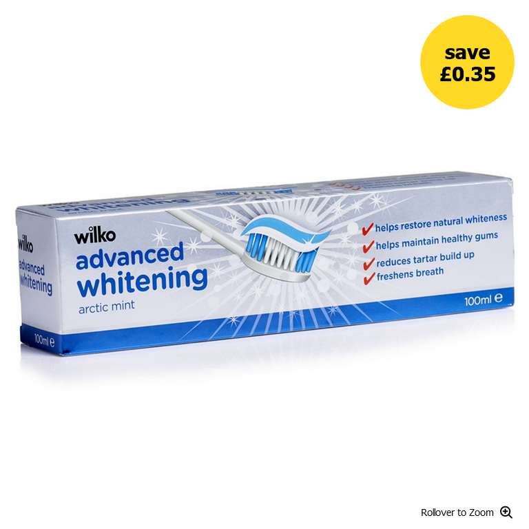 Wilko Advanced White Toothpaste 100ml 75p + Free Click & Collect @ Wilko
