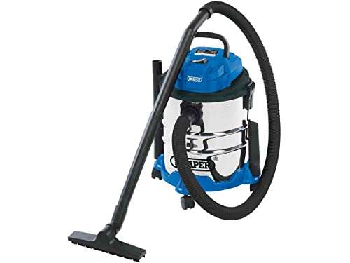 Draper 1250W Wet and Dry 20 Litre Vacuum Cleaner 1.5m Flexible hose and Accessories - Home DIY Car Carpet Workshop and Professional Use