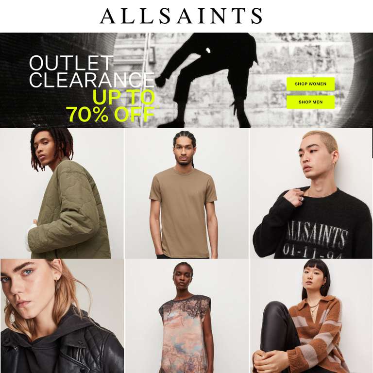 Outlet Sale - Up to 70% Off + Free Delivery and Returns With All Orders - @ All Saints