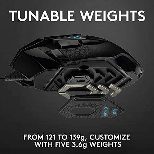 Logitech G502 HERO High Performance Wired Gaming Mouse HERO 25K Sensor, 25,600 DPI, RGB, Adjustable Weights, 11 Programmable Buttons