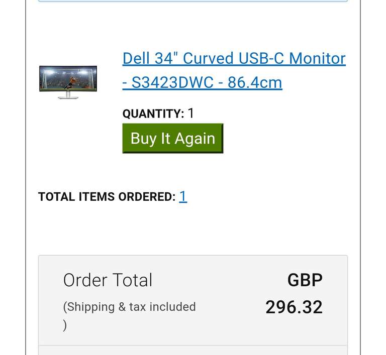 Dell 34 Curved USB-C Monitor – S3423DWC (Possibly £296.32 with employee discount)