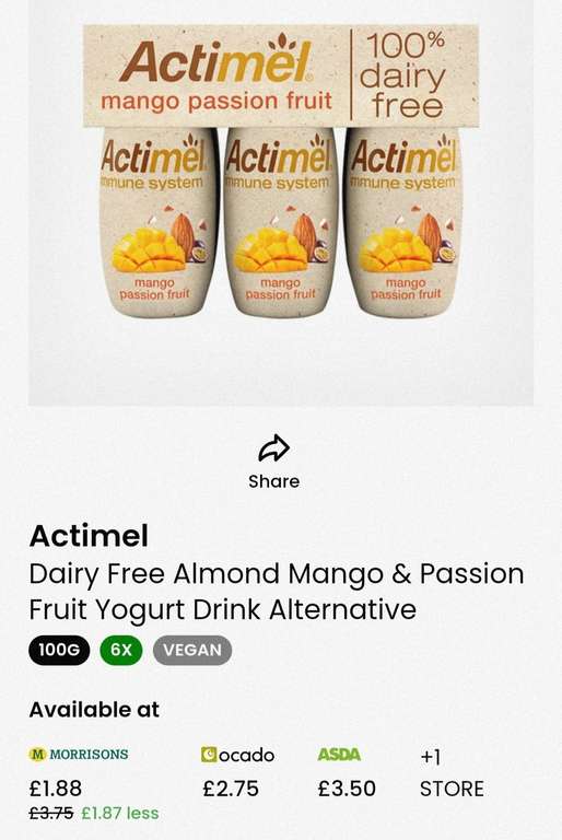 Actimel Dairy-free Yogurt Drink 6 x 100g