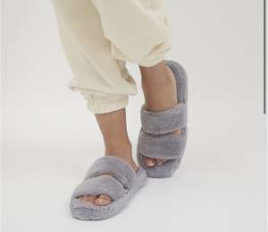 OFFICE Ferris Double Strap Slippers Soft Grey Faux Fur - £5 + click and collect @ Office