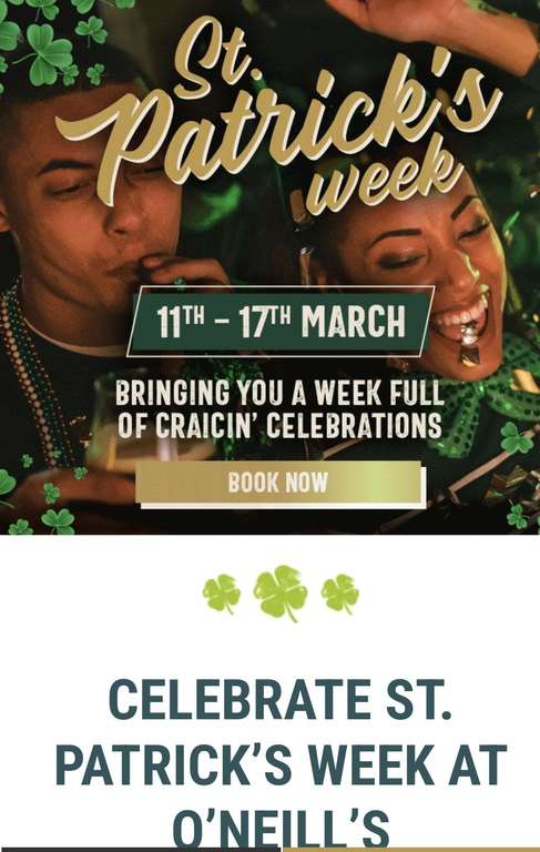St. Patrick’s celebrations - £2 pint of Guinness, 241 on Baby Guinness shots AND a free Dublin Mule cocktail
