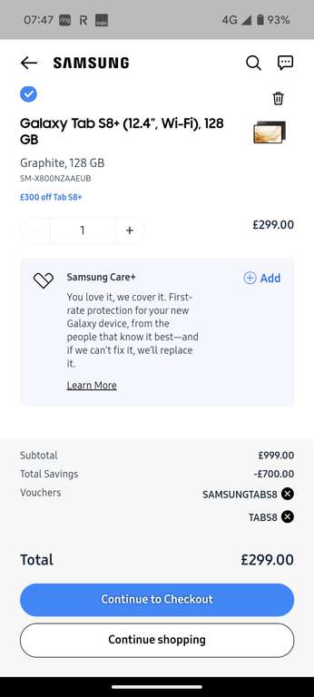 Samsung Tab S8+ 128GB with code stack