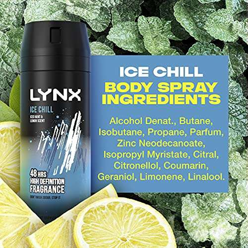 Lynx Ice Chill 48 hours of zinc tech Aerosol Bodyspray deodorant Pack of 6 x 150 ml Amazon £12.75 or £12.11 s&s @ Amazon