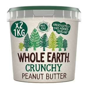Whole Earth Crunchy Peanut Butter 2 x 1kg, Original Nut Spread Made with All Natural Ingredients - £9 S&S / £7 S&S with voucher