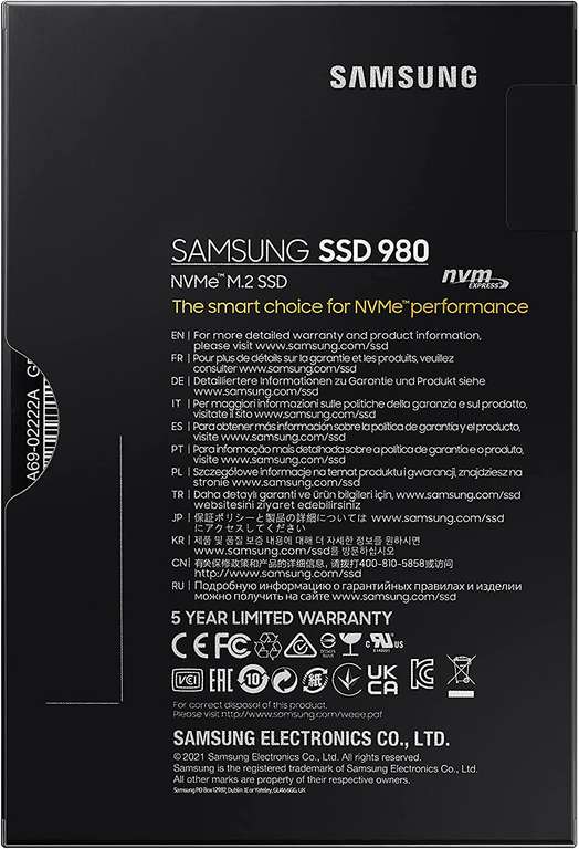Samsung 980 1TB PCIe 3.0 (up to 3.500 MB/s) NVMe M.2 Internal Solid State Drive (SSD) (MZ-V8V1T0BW) By Ebuyer
