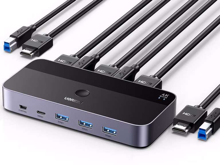 UGREEN KVM Switch ( 4 USB C + A USB 3 5Gbps ports / 4k60 / 2 HDMI in / 1 HDMI out ) w / voucher @ UGREEN GROUP LIMITED UK