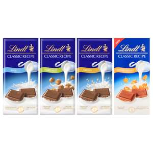 Lindt Classic Recipe Chocolate Bars 125g (Milk / Hazelnut / Crispy / Caramel Sea Salt)