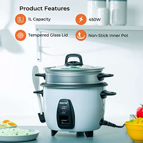 Geepas 450W Rice Cooker & Steamer with Keep Warm Function, 1L £26.99 @ Amazon