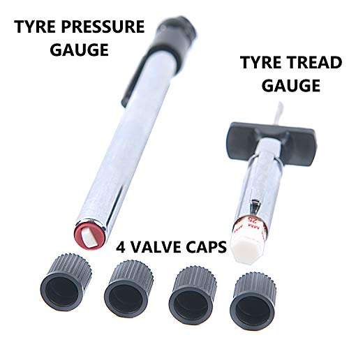 AA Tyre Safety Kit for Cars - 2 Gauges for Tread Depth and Tyre Pressure Plus 4 Dust Caps - £3.12 Sold and dispatch by Xtremeauto @ amazon