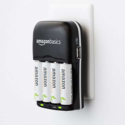 Amazon Basics 4 Slot Ni-MH AA & AAA Battery Charger With Indicator LEDs, With USB Port, Black