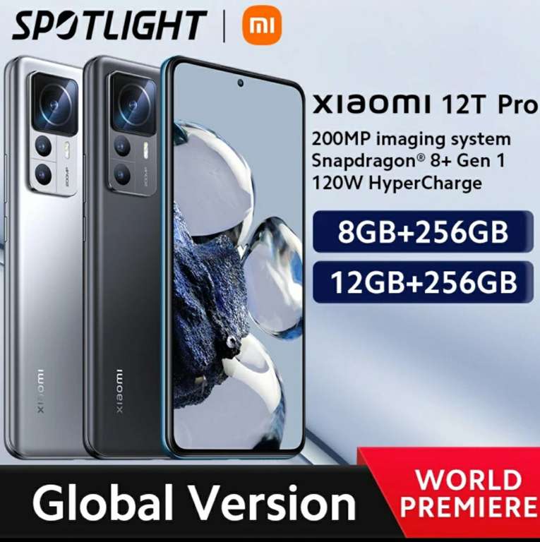 Xiaomi 12T PRO snapdragon 8+ gen 1 + OIS,8gb + 256gb, Global ROM - £484.15 @ Xiaomi Mi Store / AliExpress