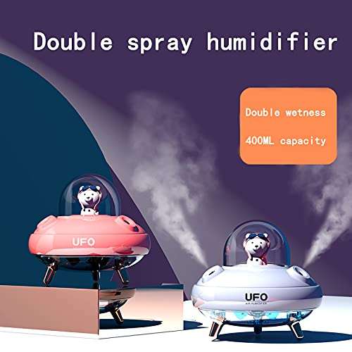 Dual Nozzles Wireless UFO Humidifier Desktop Air Humidifier Cute Planet Bear LED Light Ultrasonic Aroma Essential Oil Diffuser (Green)