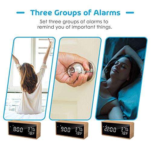 Flysocks Alarm Clock Bedside, Wooden Digital Alarm Clocks Non Ticking, Adjustable Brightness & USB Charging £11.99 with Voucher @ Amazon