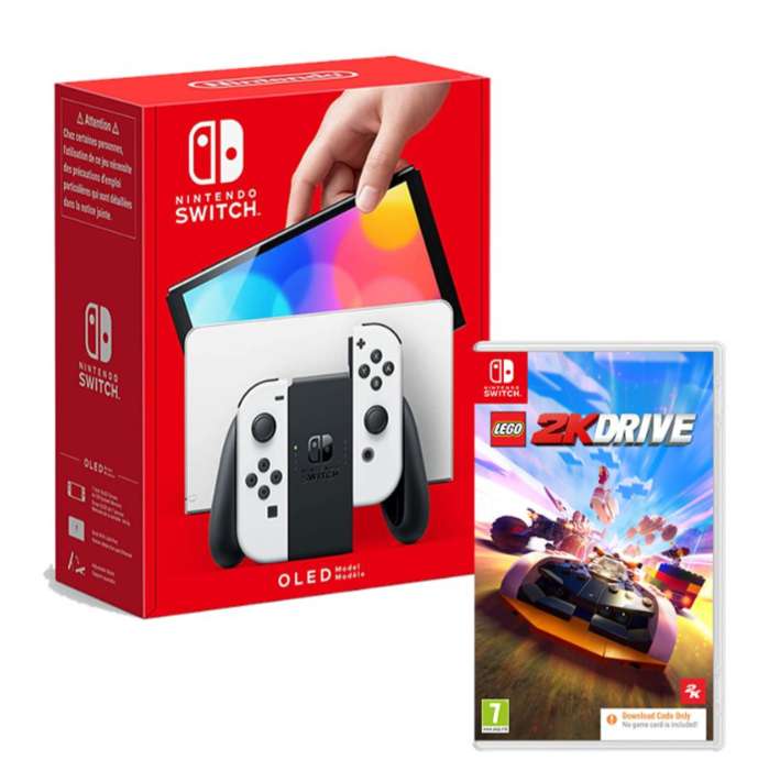 Nintendo Switch OLED Console - White & LEGO 2K Drive + 3-in-1 Aquadirt Racer [Code in a Box]