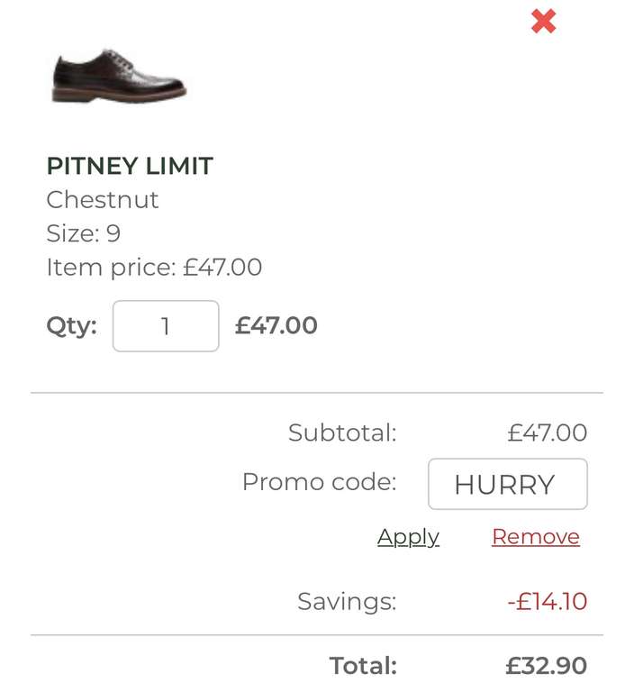 Clarks Men’s ‘Pitney’ Leather Shoes (Sizes 7-9) - £32.90 With Code + Free Delivery @ Clark’s Outlet