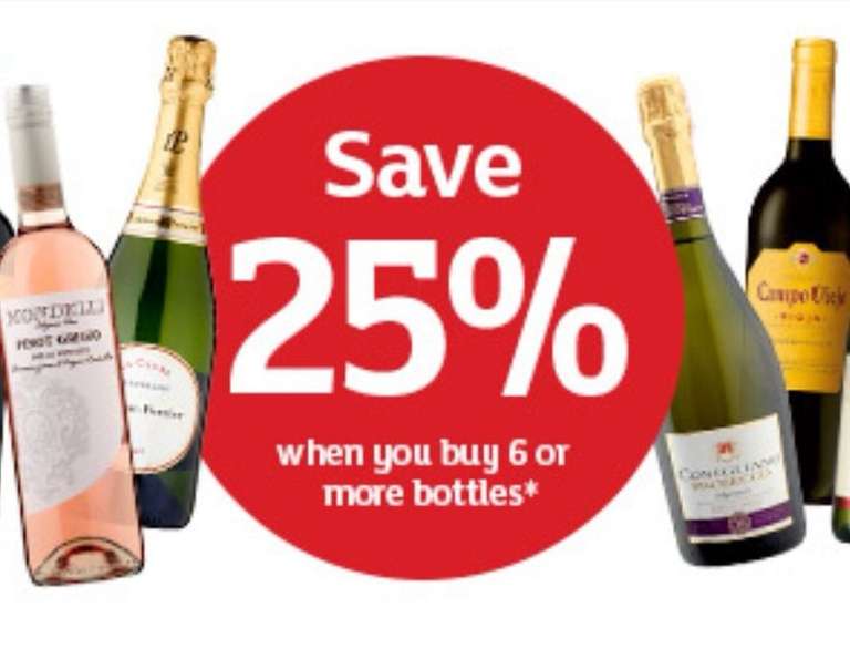 25% off when you buy 6 or more bottles of Wine (Minimum £5 England/ £7 Wales) @ Sainsbury's