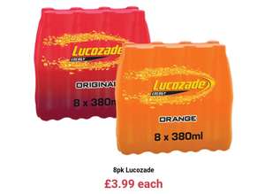 Lucozade 8x380ml Orange/Original - £3.99 @ Farmfoods
