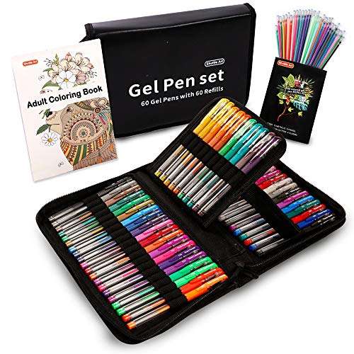 Gel Pens, Shuttle Art 120 Pack Gel Pen Set 60 Coloured Gel Pen with 60 Refills for Adults Colouring Books Drawing