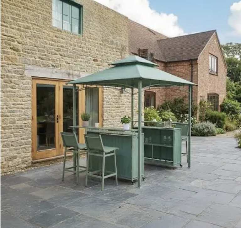 Green Steel Multi Functional Bar Gazebo with Chairs and Tables 2.4 x 1.5m , Free C&C