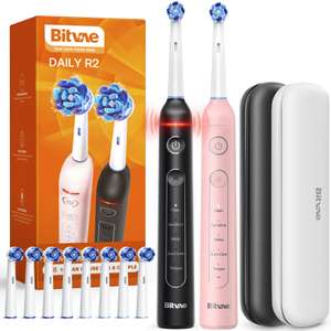 2X Bitvae Rotating Electric Toothbrush w/ Pressure Sensor, 5 Modes Rechargeable w/ 8 Brush Heads - W/ Voucher - Sold By Clevo FBA
