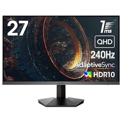 KOORUI 27 Inch Gaming Monitor QHD (2560 x 1440), 240 Hz, VA, 1ms, DCI-P3  90% Color Gamut, Adaptive Sync, (HDMI, DisplayPort) Black GN05