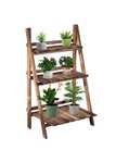 Outsunny Wooden Folding Flower Pot Stand 3 Tier Garden Planter Display Ladder Gardener Storage Shelves Rack - One Size