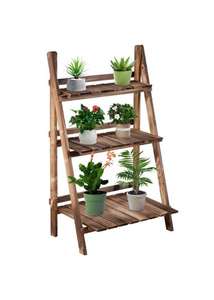 Outsunny Wooden Folding Flower Pot Stand 3 Tier Garden Planter Display Ladder Gardener Storage Shelves Rack - One Size