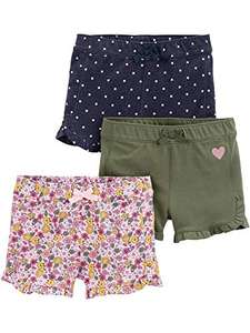 Simple Joys by Carter's - Toddlers and Baby Girls' Knit Shorts, Pack of 3 Denim Dots/Olive Hearts/Pink Floral (For Age 12 Months)