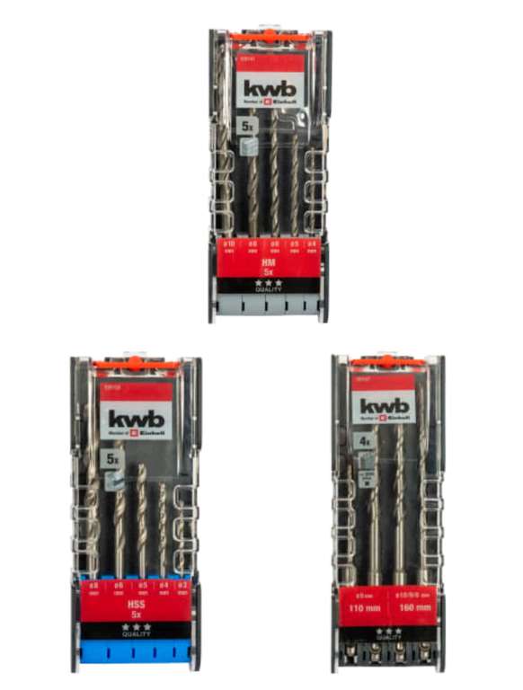 Einhell Kwb SDS Plus Shank Hammer Drill Bit Set 4pk | HSS Metal Drill Bit Set 5pk | Masonry Drill Bit Set 5pk - Instore Only