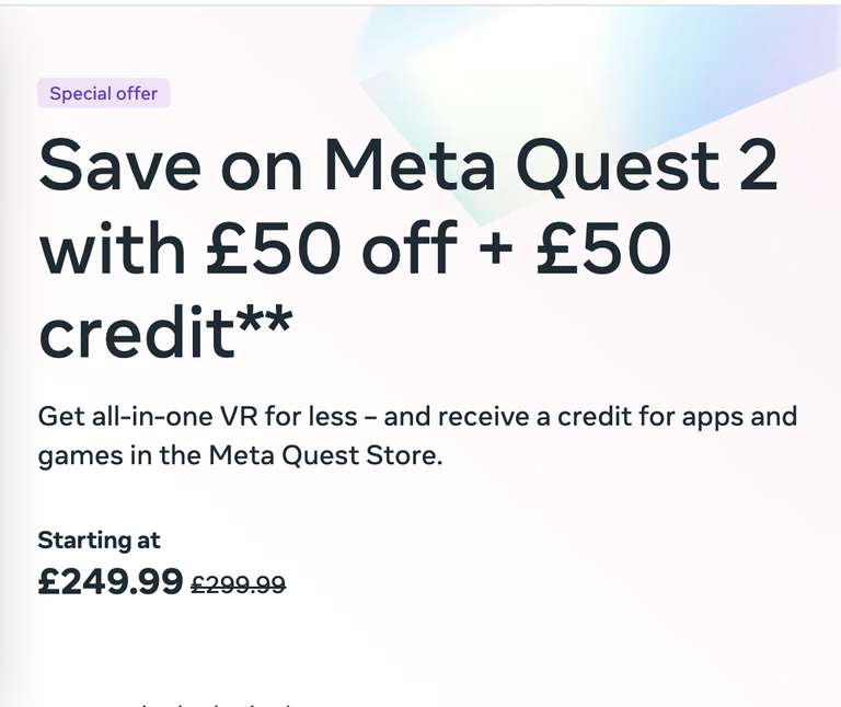 Meta Quest 2 128gb + £50 credit for apps and games in meta store