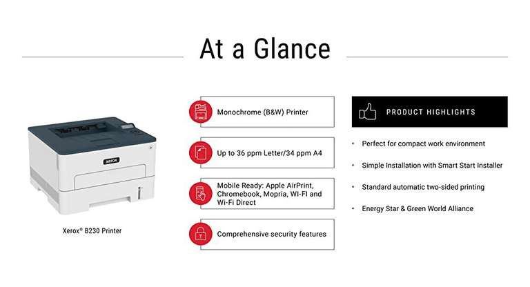 Xerox B230 A4 34ppm Black and White (Mono) Wireless Laser Printer with Duplex 2-Sided Printing - £140.90 @ Amazon
