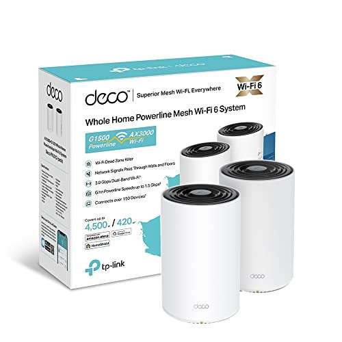 TP-Link Deco PX50 AX3000 + G1500 Whole Home Mesh Wi-Fi 6 with Powerline (2 Pack) - £169.99 @ Amazon